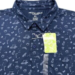 Pacific Marlin Mens Performance XL Cotton Golf Polo Shirt AOP Golf Cart FORE NWT